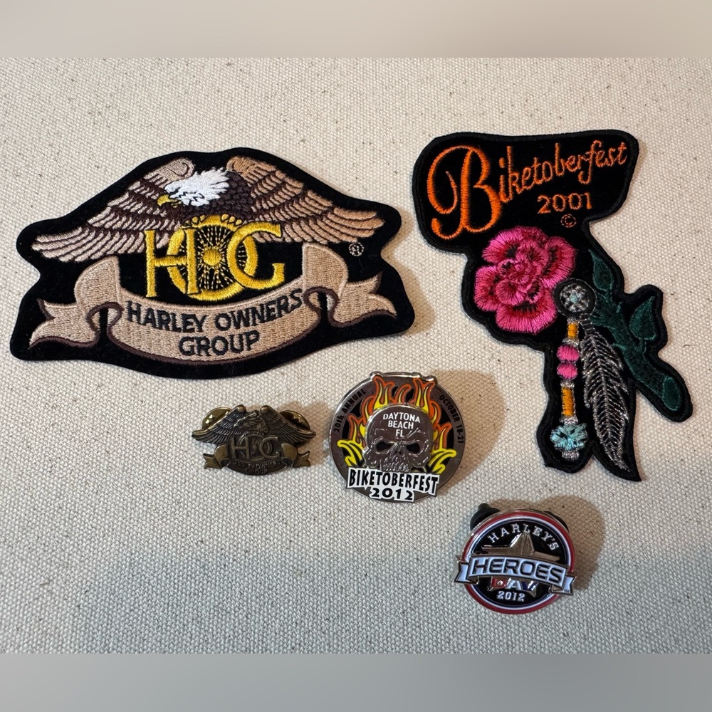 Harley-Davidson Black, Pink & Gold Patch and Pin Set